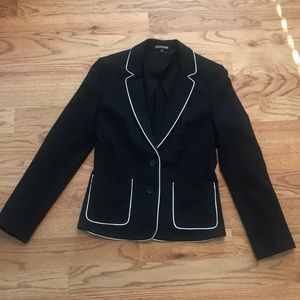 Express Black Blazer with White Piping Detail